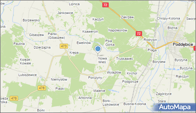 mapa Nowa Wieś, Nowa Wieś gmina Poddębice na mapie Targeo